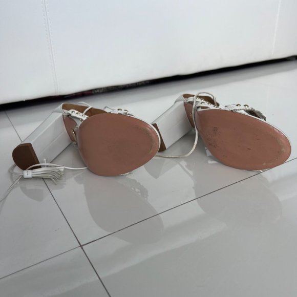 Aquazurra White Tulum Studded Fringe Lace -up Suede Sandals Size 38.5 NWOT - Picture 7 of 8